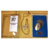 Vintage goldtone locket & Catholic medal necklace