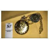 Goldtone American eagle pocket watch w/ kennedy
