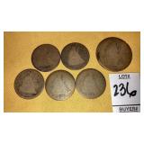 1875 Seated liberty half dollar & (5) seated