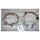 (2)  pandora charm type bracelets luv u mom