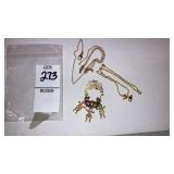 (2) broken chains, charm pendant w/ birthstone