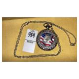 John Kennedy on flag pocket watch w/ neckchain