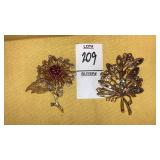 (2) vintage ornate rhinestone pin brooches -