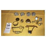 Vintage mens tie bars & ring, ladies earrings