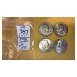 (4) Franklin Silver half dollar coins : 1940,