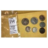 (2) 1946 dimes, 1942 & 1967 quarters, steel penny