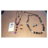 (2) colored rhinestone necklace & earrings sets