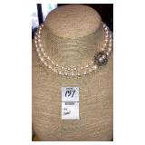 Double pearl choker necklace w/ 14k fancy clasp