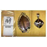 (2) exotic art pendants with inlay & stones