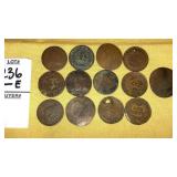 (13) US Pennies : Indian head , odd damaged