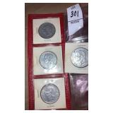 (4) France 5 Francs coins : (2) 1945, (2) 1949