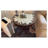 Round End Table with Glass Top and Doily