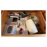 3 Drawers of Office Supplies, Pens, Paper Weight,