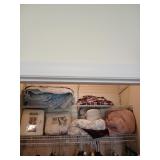 2 shelf lots of bedding, curtains, pillows etc