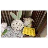 Ceramic Bunny Figurines and Egg Holder