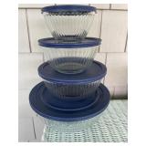 4 Pyrex Sculptured Ribbed Clear Glass Mixing