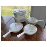 2 blue cornflower Corning ware lidded dishes & 3