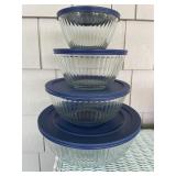 4 Pyrex Sculptured Ribbed Clear Glass Mixing