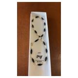 Art Dec Beaded Necklace Ribbed White Faux Pearl