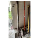 4 Metal shovels and rake