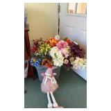 Tote of Faux Flowers and Doll