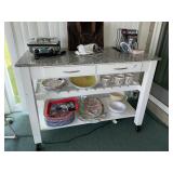 Granite topped kitchen rolling cart ** no