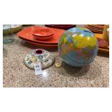 vintage tin lithograph world globe coin bank,