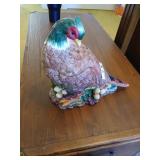 Pheasant cookie jar, faux flower, crystals, pyrex