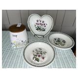 Rae Dunn ceramic canister & 5 Portmeirion Botanic