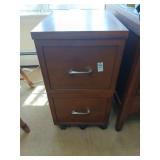 Wooden filing cabinet with casters
