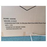 Wooden wall clock with photo frame new in box un