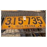 1926 Pennsylvania License Plate