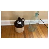Small  2-Tone Crock Jug and Glass Jug