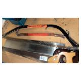 Lot of Various Handsaws and Pry Bar