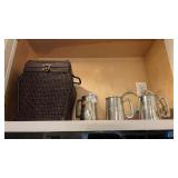 Lot of Pewter Mugs and Storage Basket