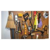 Lot of Tools on Pegboard, Level, Carpet Tape,
