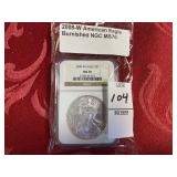 2008 W burnished Silver eagle NGC  MS70