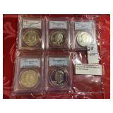 Five 1971S  1976S Silver Ike one dollar, PCG