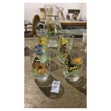 6 Butterfly Drinking Glasses and Pitcher
