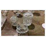 2 Cut Glass mini jars and footed mini bowl