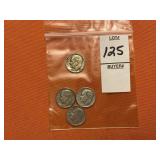 One 1951 and three 1952 Roosevelt dimes