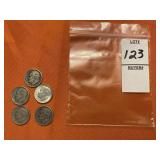 Five 1946 Roosevelt dimes
