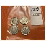 Four 1956 Roosevelt dimes