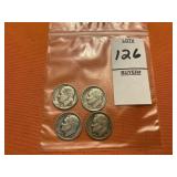 Four 1953 Roosevelt dimes