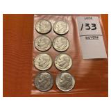 Eight 1964 Roosevelt dimes