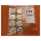 Eight 1964 Roosevelt dimes