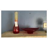 Jeannette Glass Amberina bud vase & Ruby dish