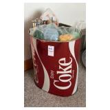 Coca-Cola Tin Waste Can & knitting supplies