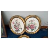 2 Framed Flower Prints and Wall Mirror