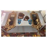 HOMCO Mirrored sconces, chalk wall art